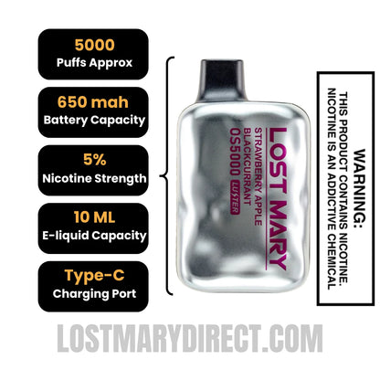Strawberry Apple Blackcurrant Lost Mary OS5000 Luster Vape Specifications