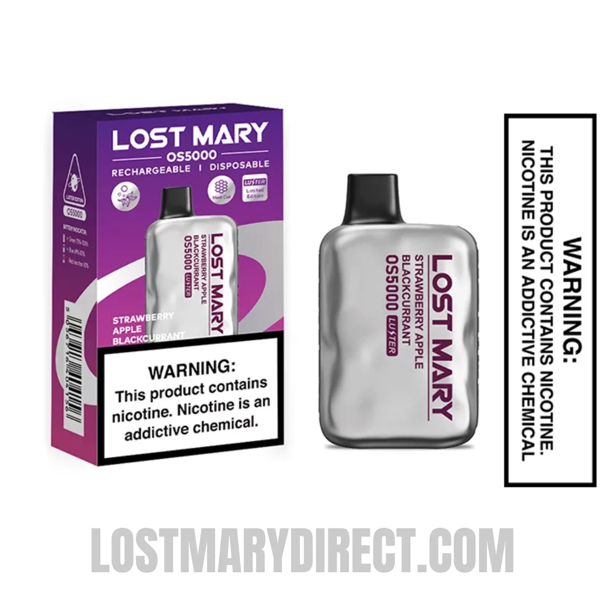 Strawberry Apple Blackcurrant Lost Mary OS5000 Luster Vape With Package Box