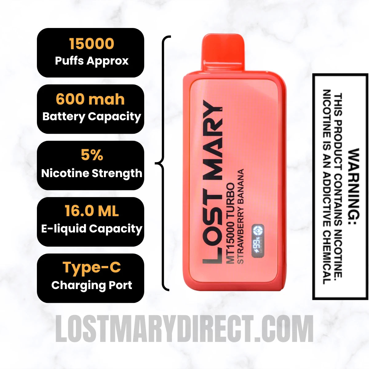 Strawberry Banana Lost Mary MT15000 TURBO Specifications