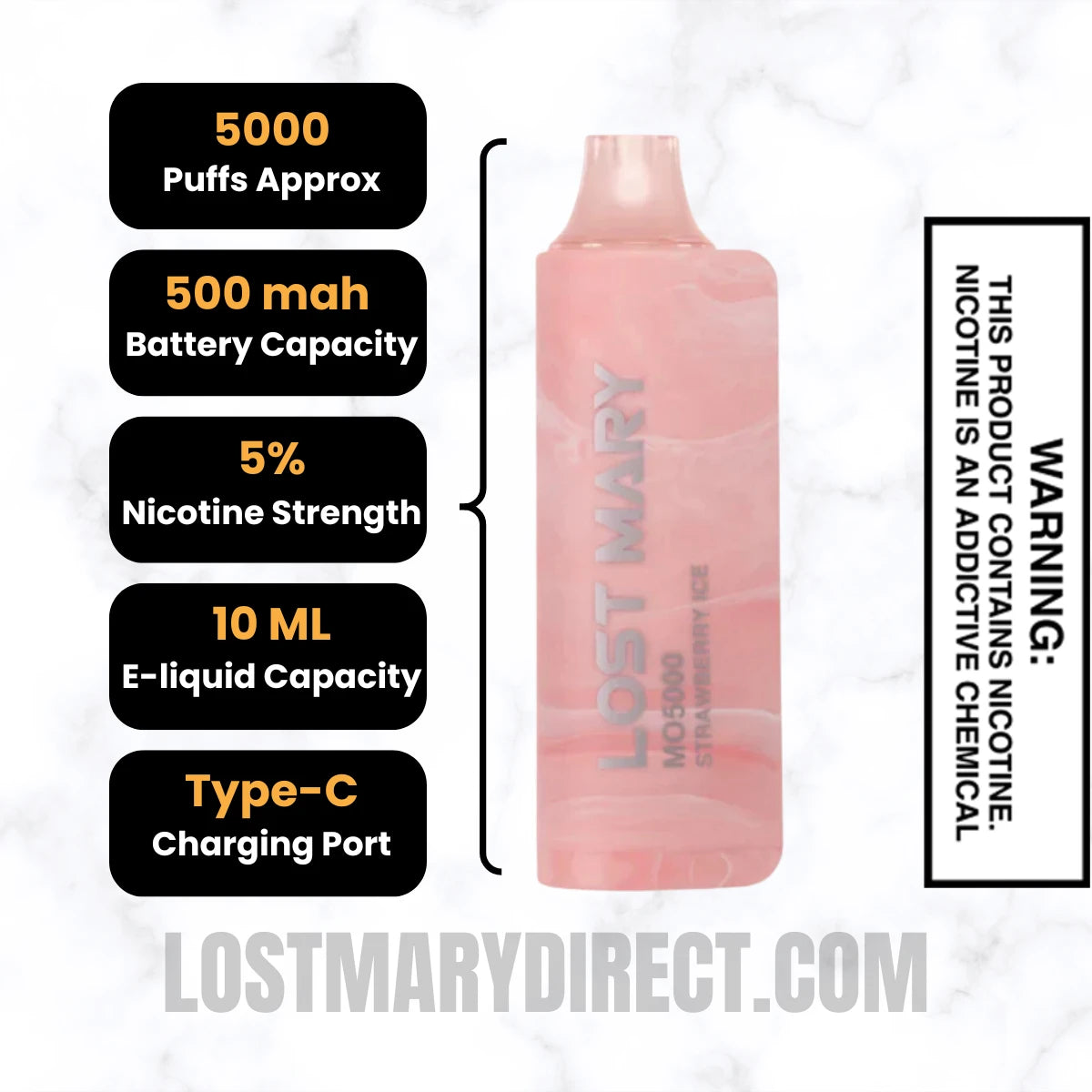 Strawberry Ice Lost Mary MO5000 Disposable Vape Specifications