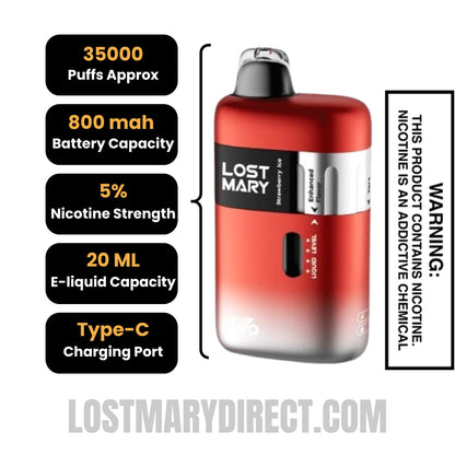 Strawberry Ice Lost Mary Ultrasonic 35K Disposable Vape Specifications