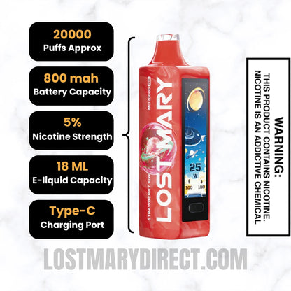 Strawberry Kiwi Lost Mary MO20000 PRO Diposable Vape Specifications