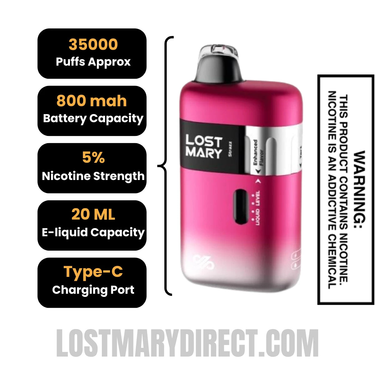 Strazz Lost Mary Ultrasonic 35K Disposable Vape Specifactions