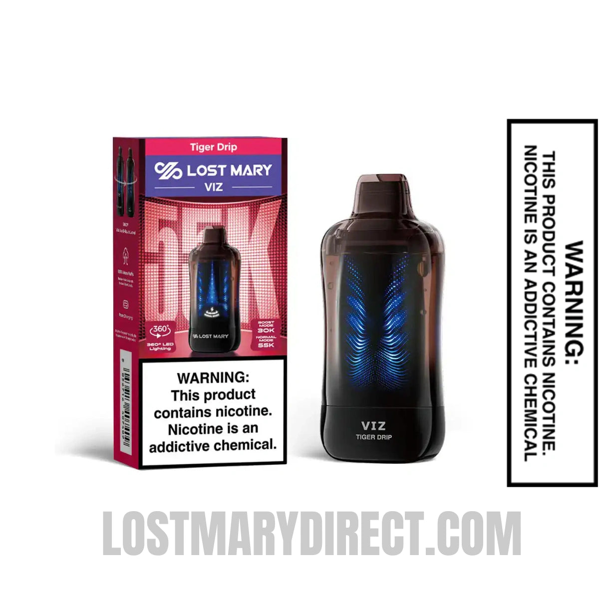 Tiger Drip Lost Mary VIZ 55K Disposable Vape with package box