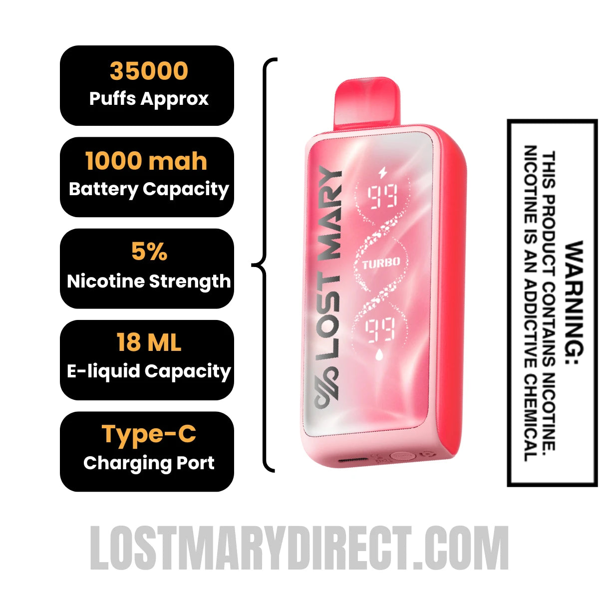 Tigers Blood Lost Mary MT35000 Turbo Disposable Vape Specifications
