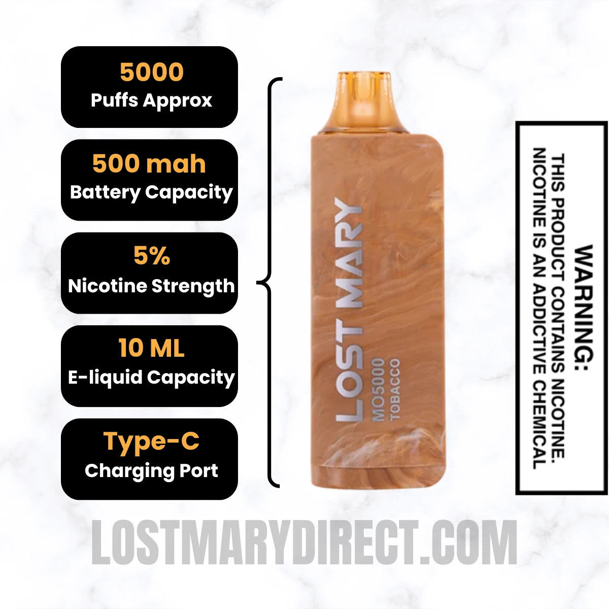 Tobacco Lost Mary MO5000 Disposable Vape Specifications