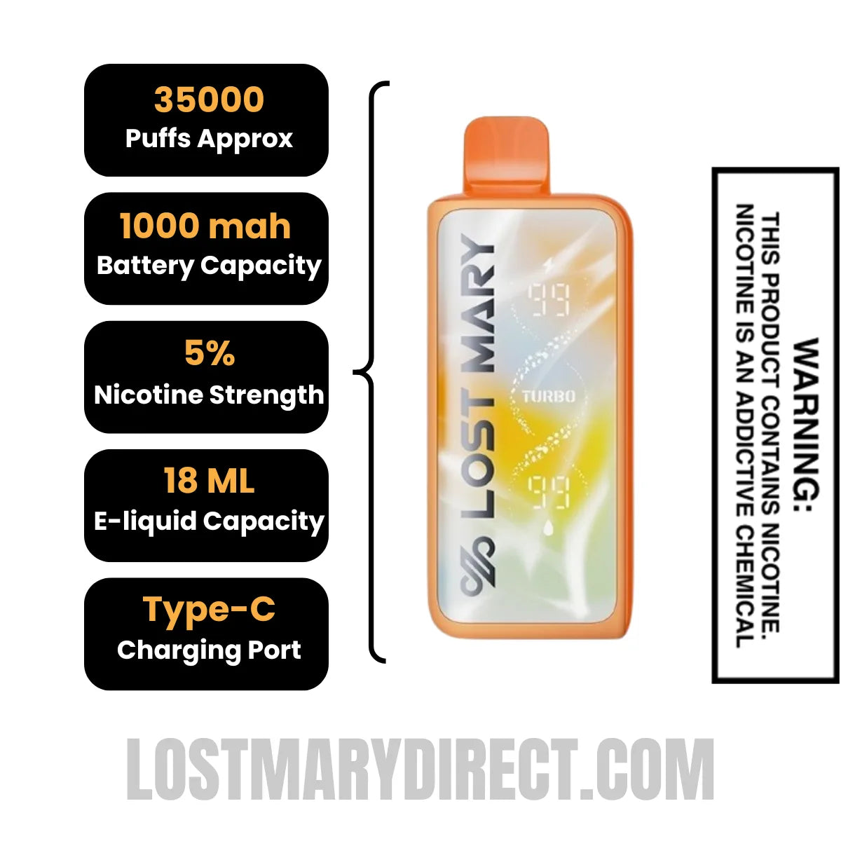 Tropical Lemonade Lost Mary MT35000 Turbo Disposable Vape with Specification