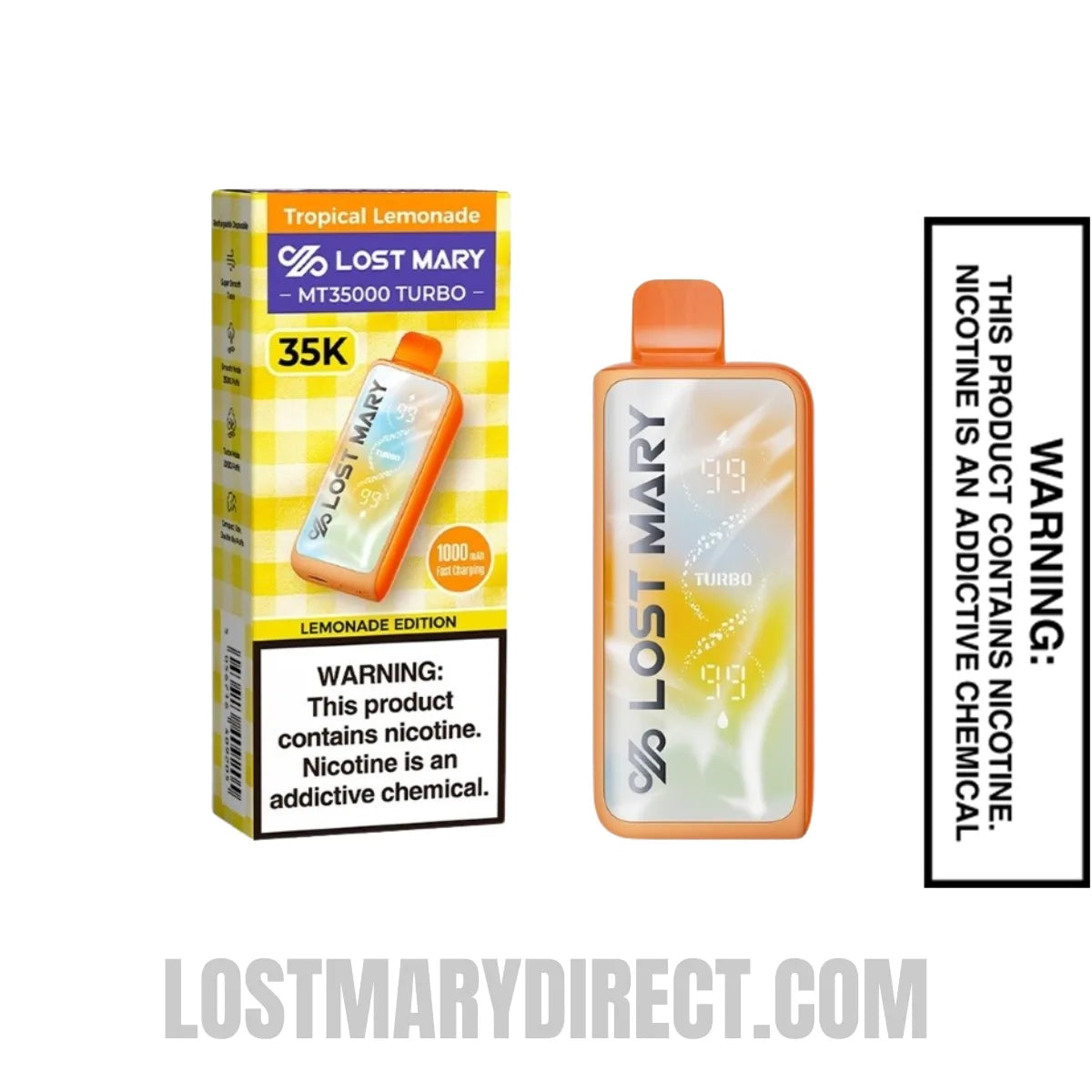 Tropical Lemonade Lost Mary MT35000 Turbo Disposable Vape with package box
