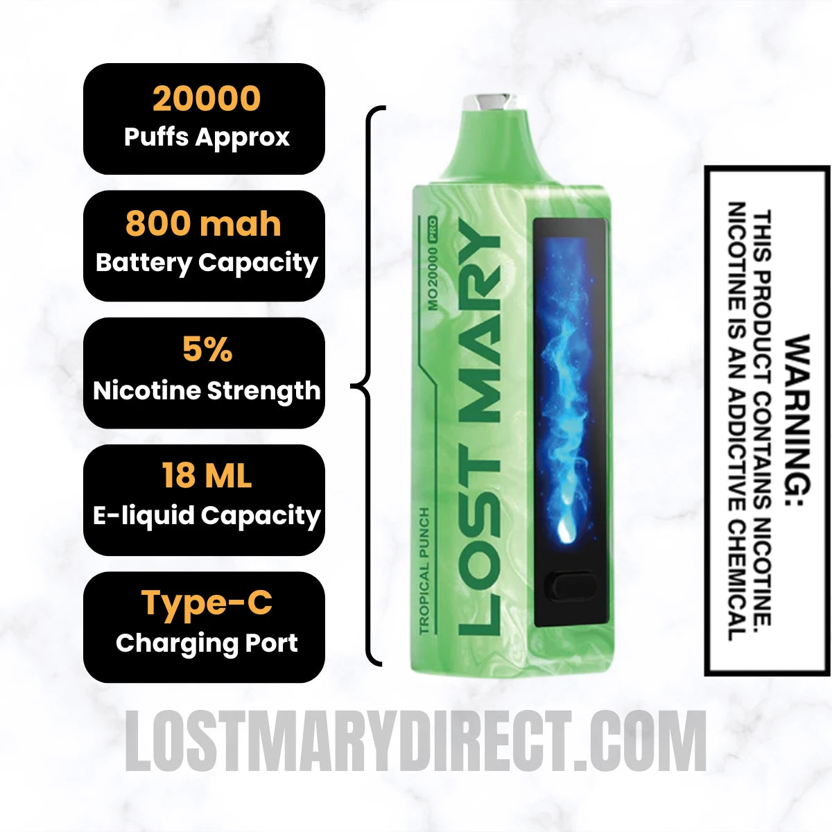 Tropical Punch Lost Mary MO20000 PRO Diposable Vape Specifications