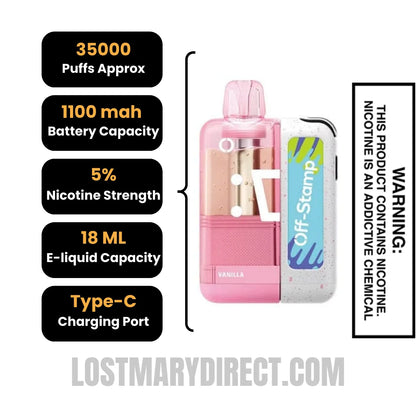Vanilla Off Stamp X Crystal Cube 35K Disposable Vape Kit with Specification