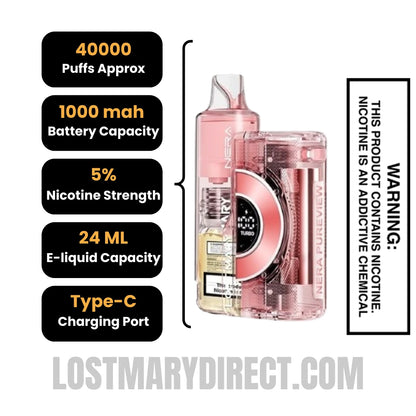 Watermelon Ice Lost Mary Nera Pureview 40K Vape Kit Specification