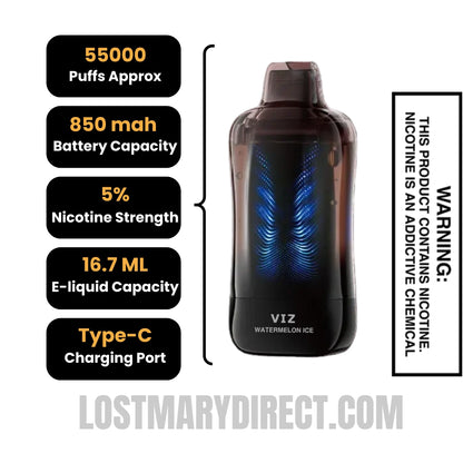 Watermelon Ice Lost Mary VIZ 55K Disposable Vape Specifications