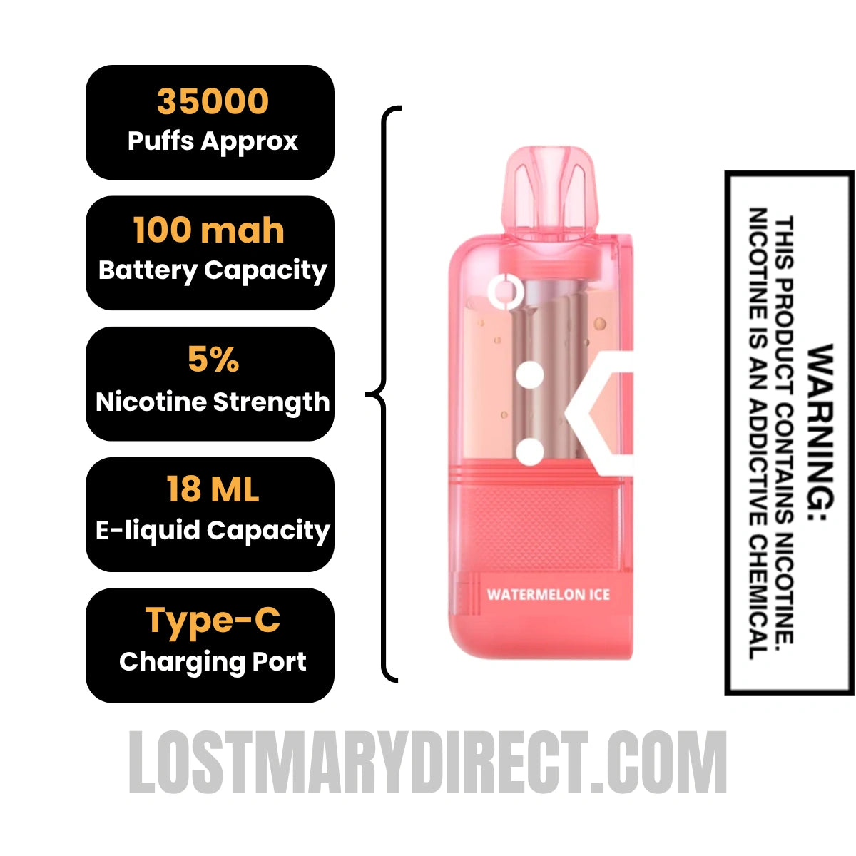 Watermelon Ice Off Stamp X Crystal Cube 35K Disposable Vape Pod Specifications