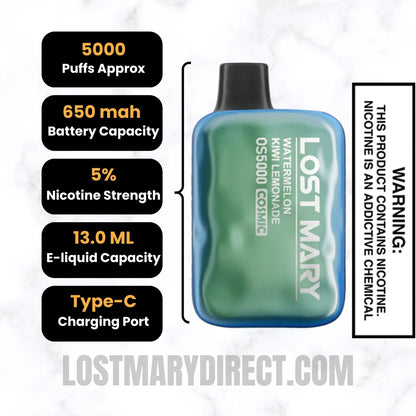 Watermelon Kiwi Lemonade Lost Mary OS5000 Cosmic Edition Vape Watermelon Kiwi Lemonade Lost Mary OS5000 Cosmic Edition Vape