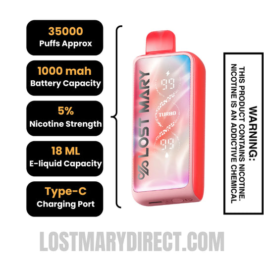 Watermelon Lost Mary MT35000 Turbo Disposable Vape Specifications
