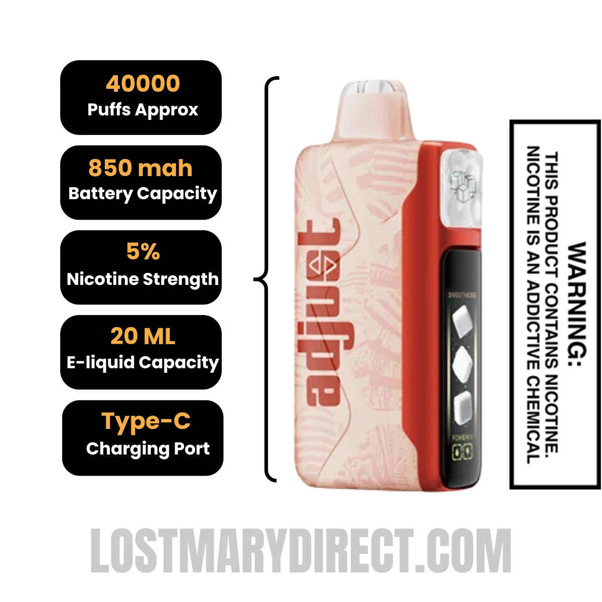 Watermelon Roll Ups Adjust MySweet 40K Disposable Vape Specifcations