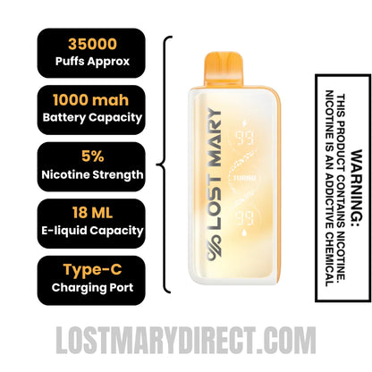 White Pixy Lost Mary MT35000 Turbo Disposable Vape with Specification