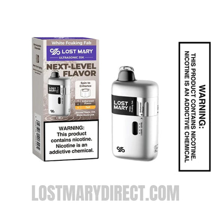 White Fcuking Fab Lost Mary Ultrasonic 35K Disposable Vape with package box