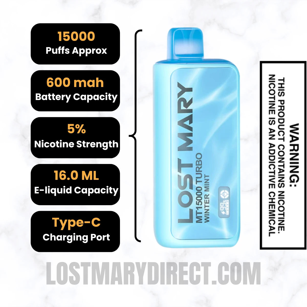 Winter Mint Lost Mary MT15000 TURBO Vape Specifications