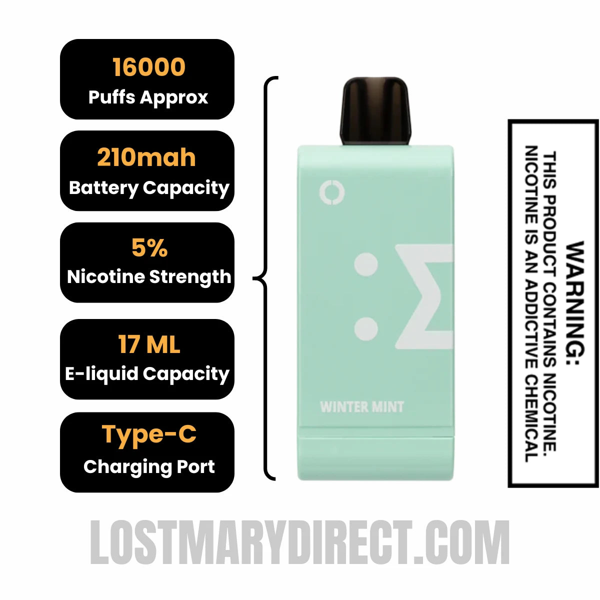 Winter Mint Off Stamp SW16000 Disposable Pod Specifications