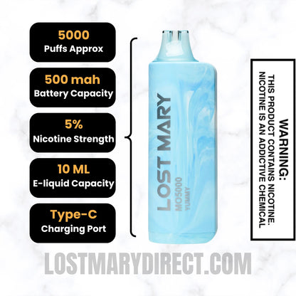 Yummy Lost Mary MO5000 Disposable Vape Specifications